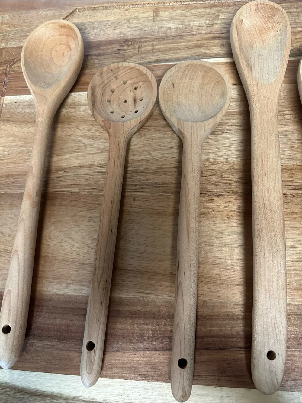 Authentic Lehman’s Natural Wooden Kitchen Serving Spoon Set - 5 Piece